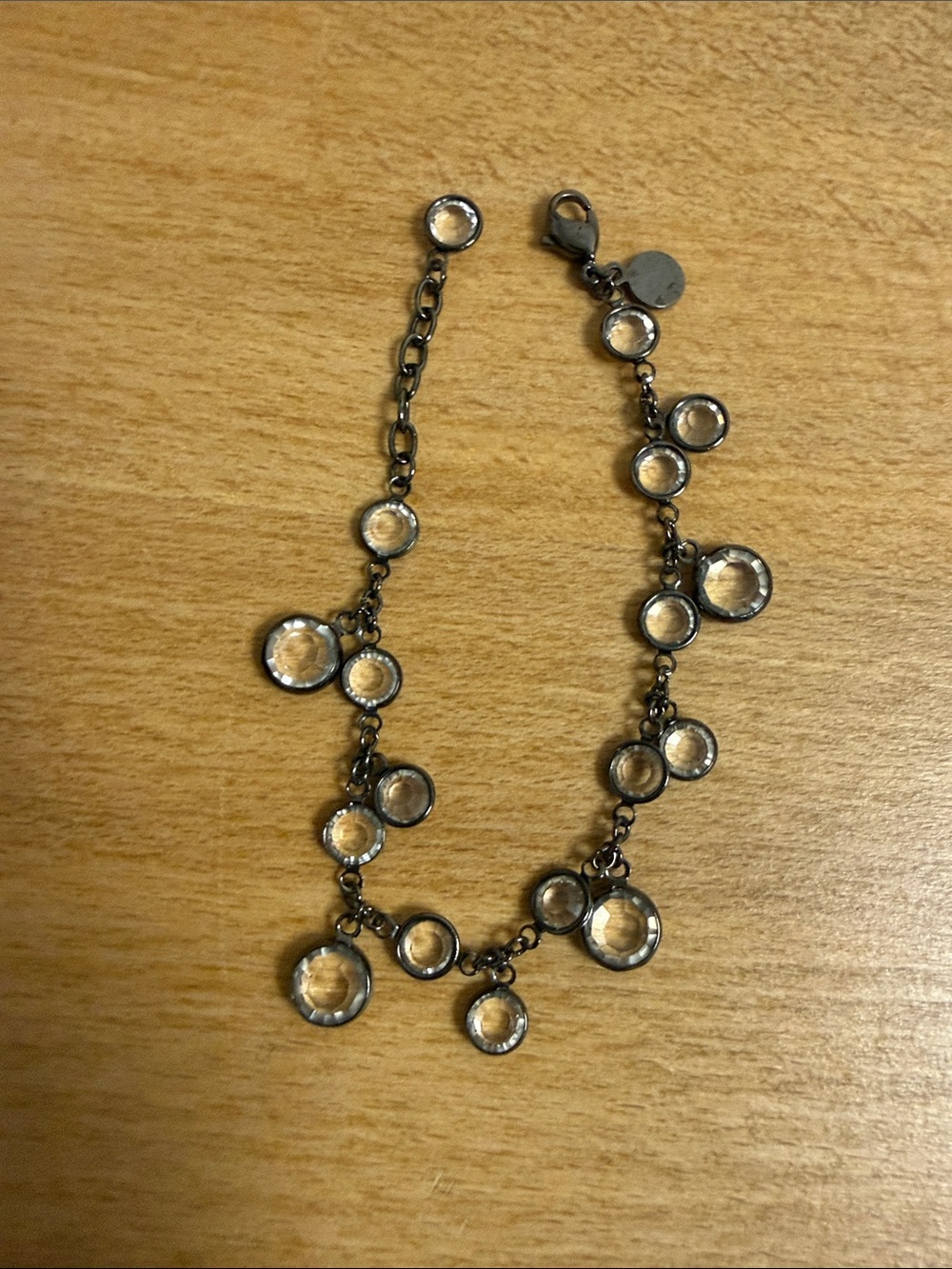 Roberta Chiarella clear crystal circle charm bracelet gunmetal silver gray chain